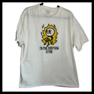 DOM Im Fine Everything Is Fine Meme Graphic T-Shirt Mens XL White Short Sleeve